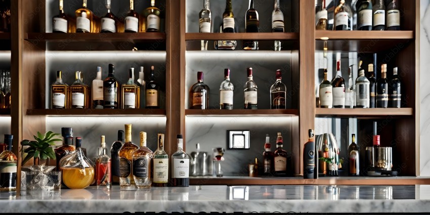 A bar with a large collection of liquor bottles