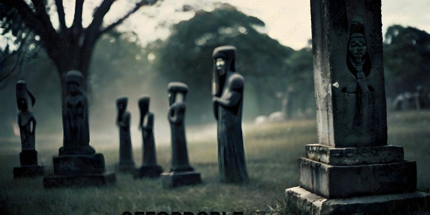 A group of statues in a graveyard
