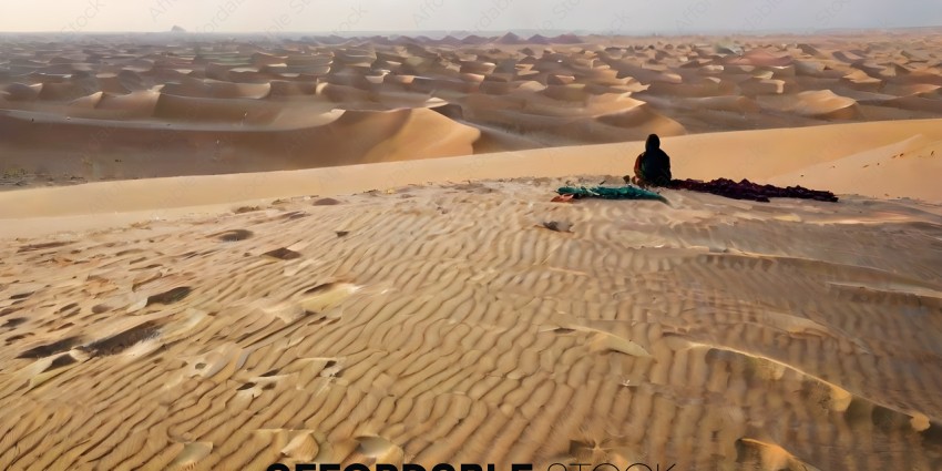 A person sitting on a sand dune