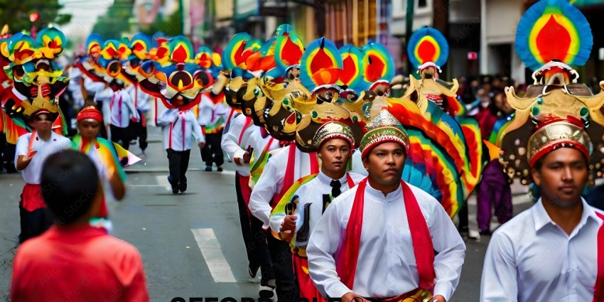 Colorful Parade of Men in Costumes