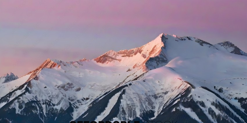 Snowy Mountain Range with Pink Sky
