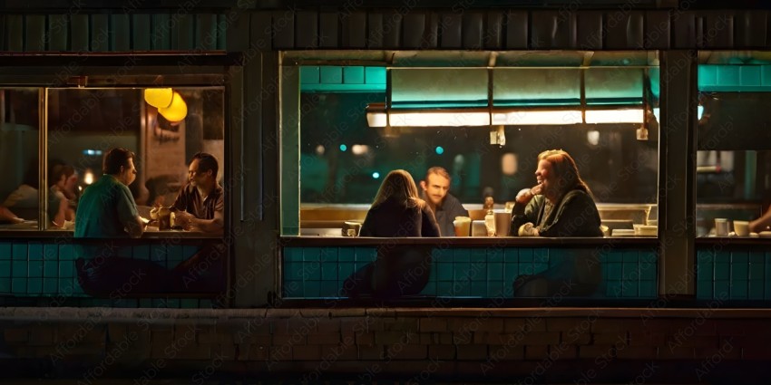 People sitting at a diner at night