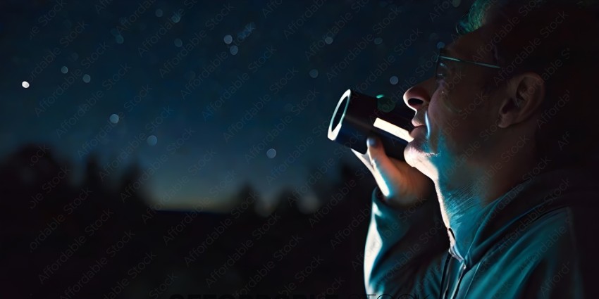 A man looking at the stars through a telescope