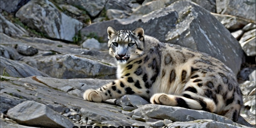 A white and black tiger cat sitting on a rock
