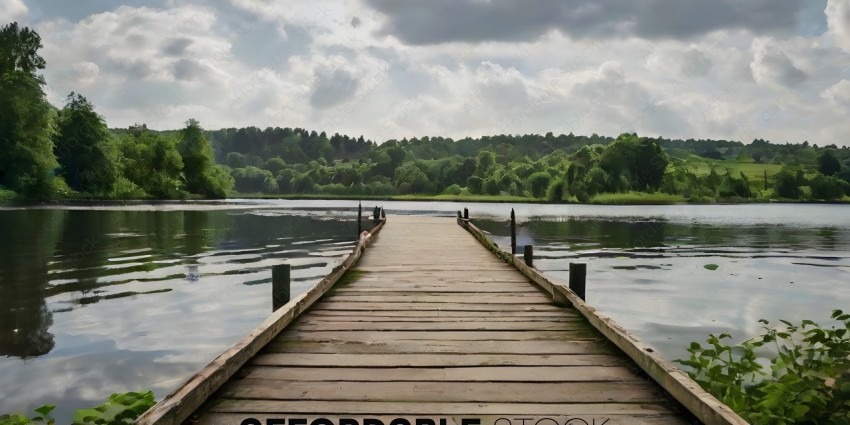 A dock with a cloudy sky in the background