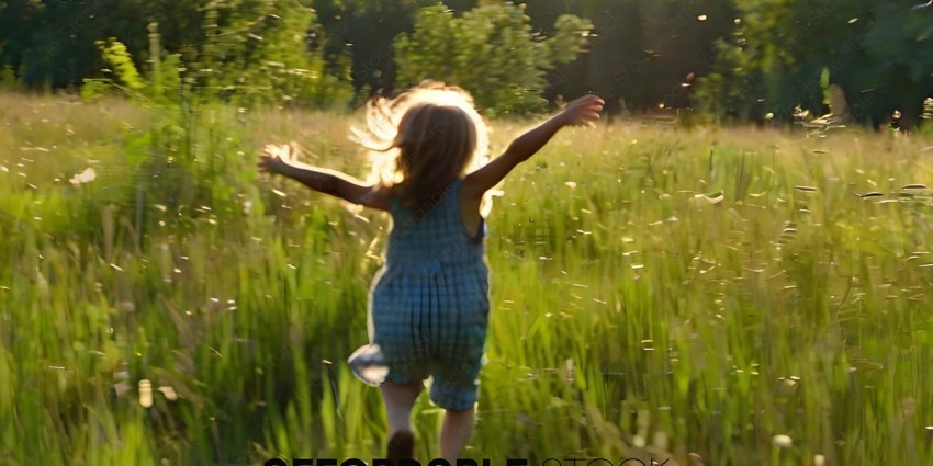 A little girl running through the grass