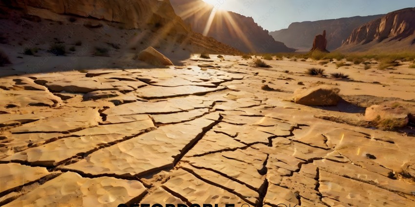 Cracked Desert Landscape with Sunlight