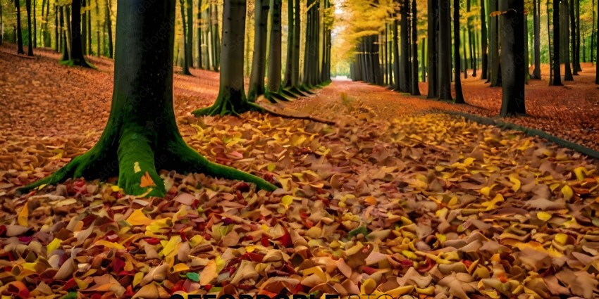 A forest path with fallen leaves