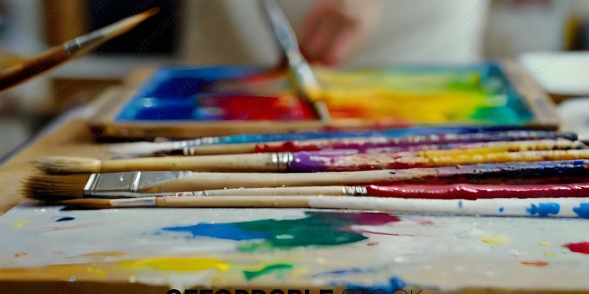 A person is painting with a variety of colors