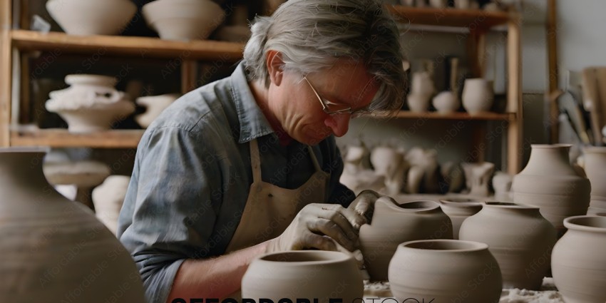 A man working with clay to make pottery