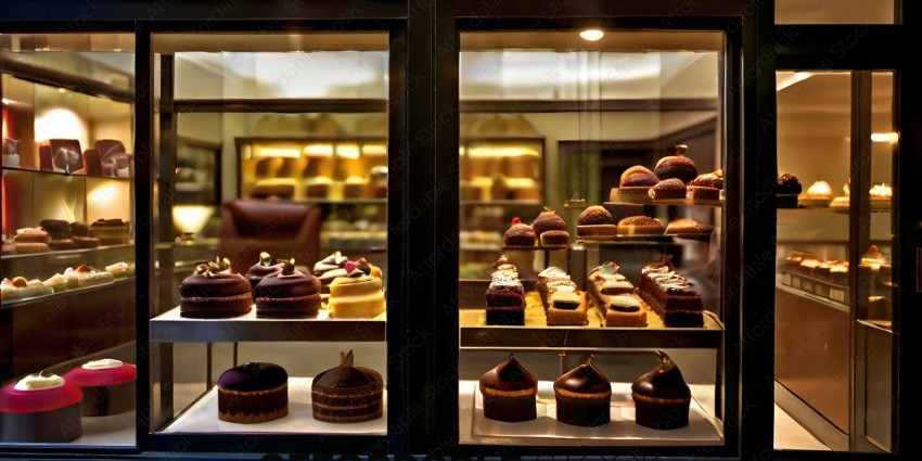 A display case with a variety of desserts