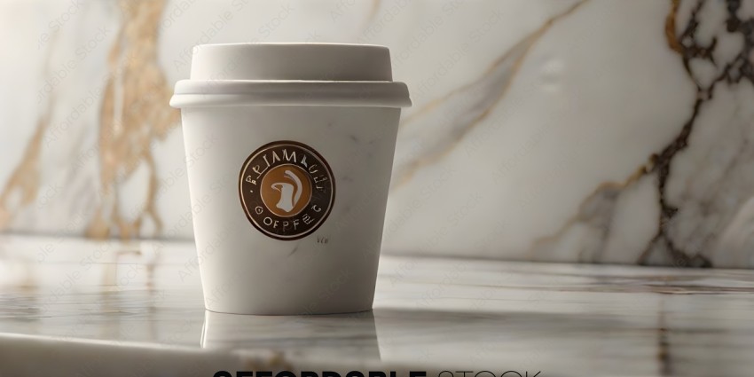 White Coffee Cup with Brown Logo