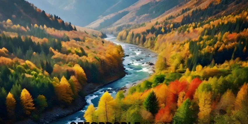 A beautiful autumn scene with a river and trees