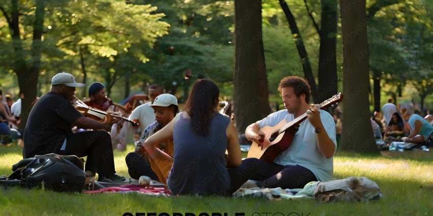 People playing instruments in a park