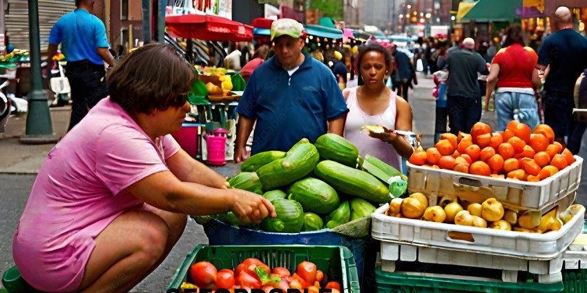A woman selling fruits and vegetables at an outdoor market
