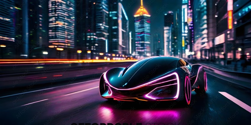 Futuristic Car with Pink and Purple Lights