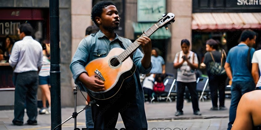 A man playing a guitar on the street