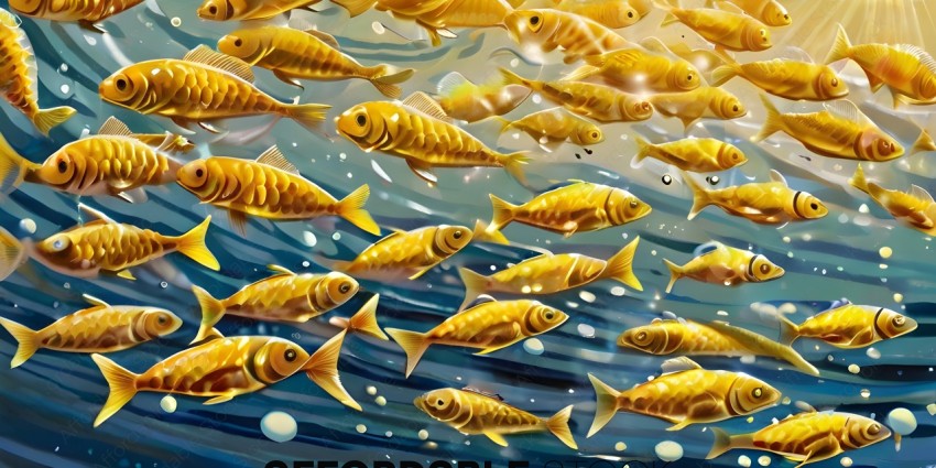 A school of goldfish swimming in the ocean