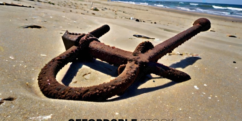 Rusted Anchor on Sandy Beach