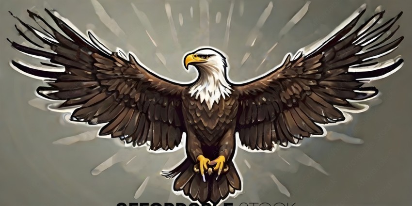 A drawing of an eagle with its wings spread wide