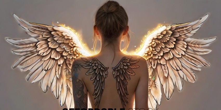 A woman with tattoos and wings