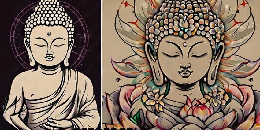 A Buddha Painting with a Black and White Background