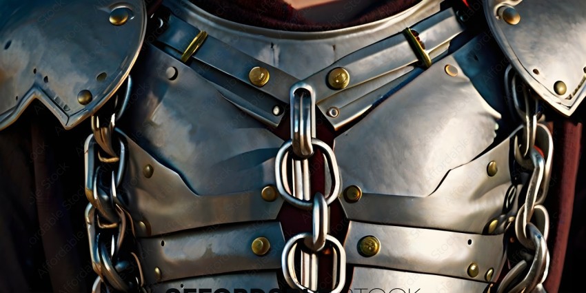 A close up of a chain on a metal piece of armor