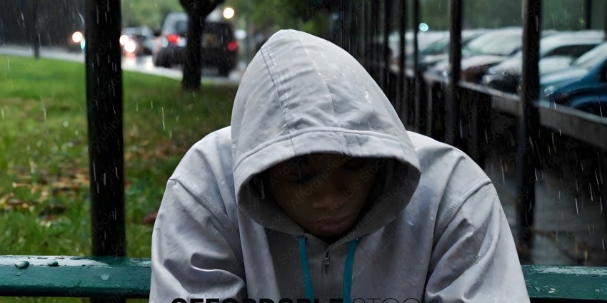 A person wearing a hooded jacket and hood