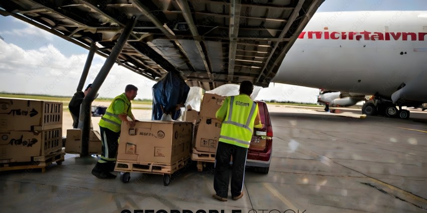 Men loading cargo onto a plane