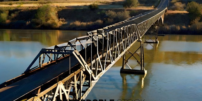 Bridge over water with metal structure