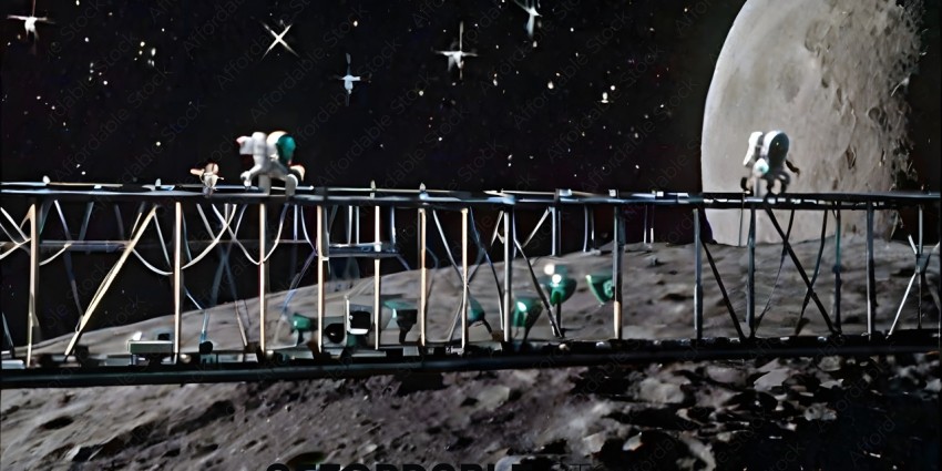 A space station with a green light on the side