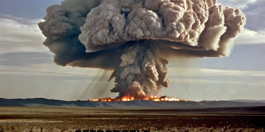 A volcano eruption in the desert