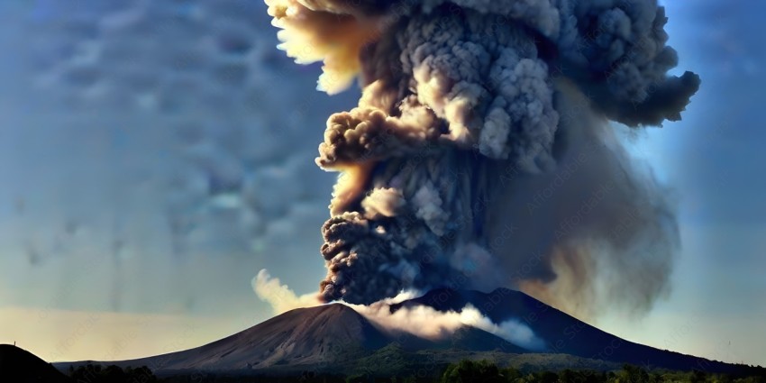 A volcano spewing smoke and ash