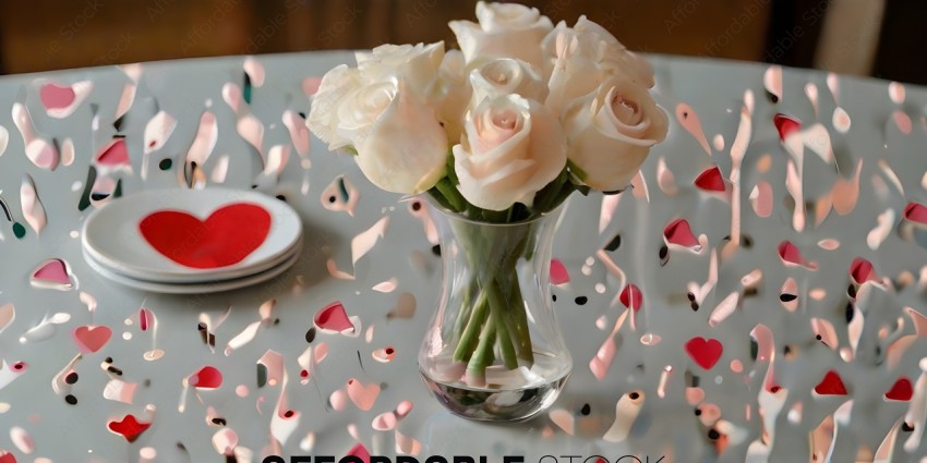 Vase of White Roses on Table