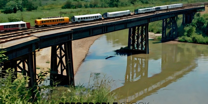A train crossing a bridge over a river