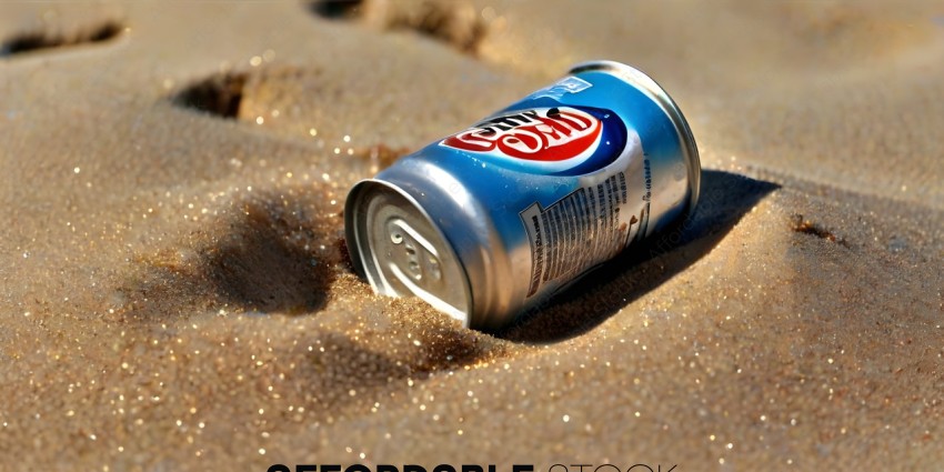 A can of diet coke on the beach
