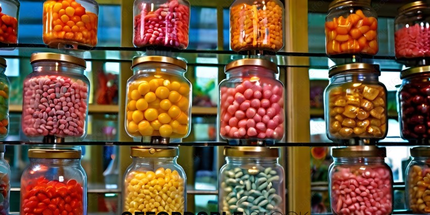 Jars of Candy in a Store