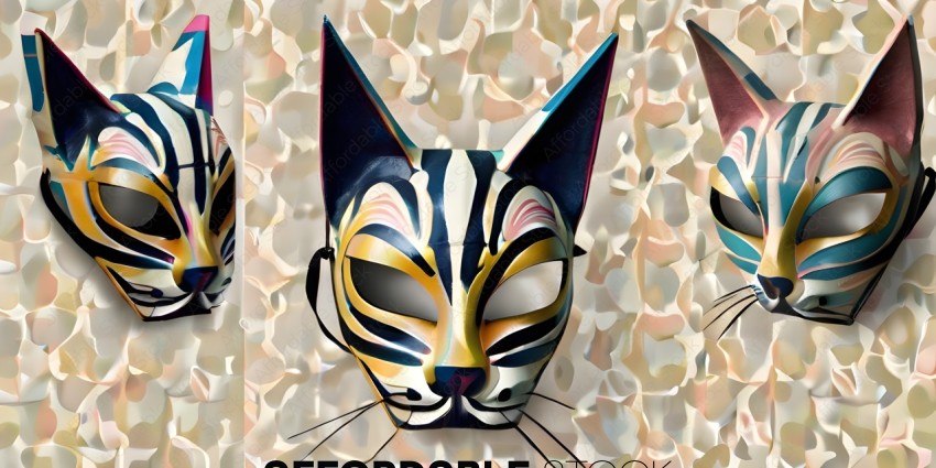 A black and white cat mask with a gold nose