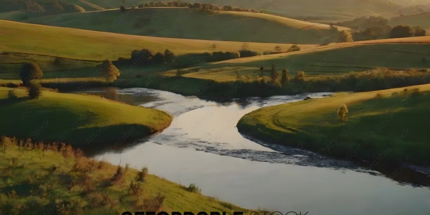 A beautiful landscape with a river and a hill