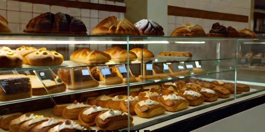 Pastries in a display case