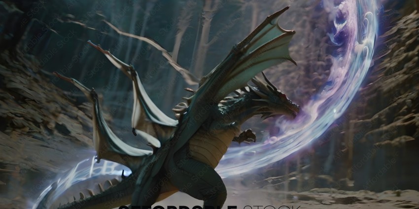 A dragon with wings spread wide