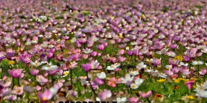 A field of flowers with pink and white petals