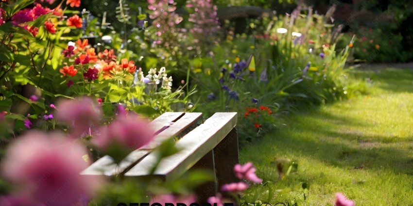 A bench in a garden with flowers