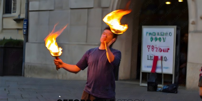 Man with fire in his hands