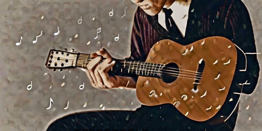 A man playing a guitar with a blurry background
