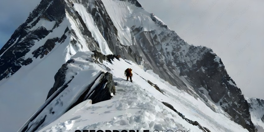 A man climbing a snow covered mountain