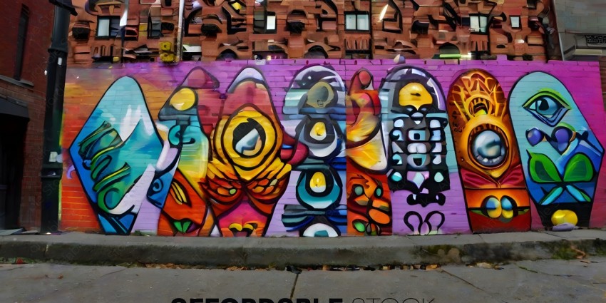 Colorful Graffiti Wall with Abstract Figures