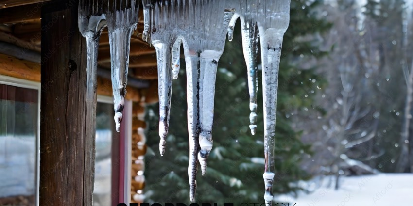 A frozen waterfall hanging from a roof