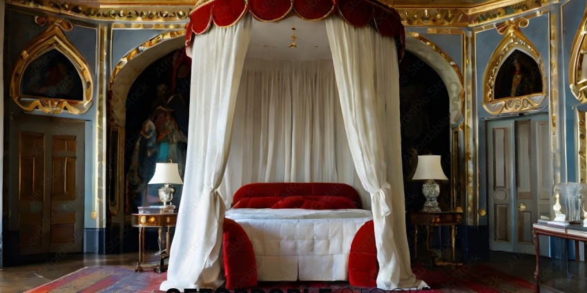 A luxurious bedroom with a canopy bed