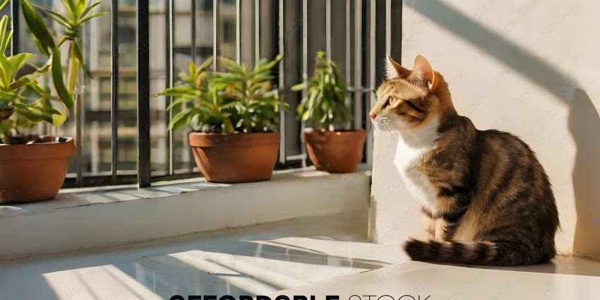A cat sitting on a windowsill looking out the window
